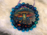 Suncatcher Mushroom Ribbon Hanging Glass Dark Blue Discs Acrylic and Glass Handmade