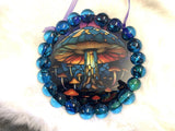 Suncatcher Mushroom Ribbon Hanging Glass Dark Blue Discs Acrylic and Glass Handmade