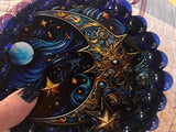 Handmade Celestial Moon Suncatcher: Blue Glass & Acrylic Disc