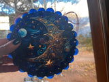 Handmade Celestial Moon Suncatcher: Blue Glass & Acrylic Disc