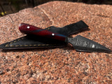 Athame Dagger - Damascus Bosom Dagger with Sheath Resin Handle Burgundy Blue Handmade 5.5 Inches
