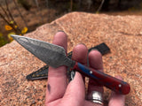 Athame Dagger - Damascus Bosom Dagger with Sheath Resin Handle Burgundy Blue Handmade 5.5 Inches