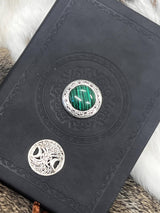 Malachite Gemstone Tree of Life Journal - Vegan Leather Grimoire, Book of Shadows