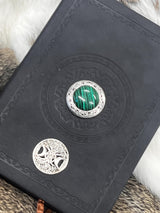 Malachite Gemstone Tree of Life Journal - Vegan Leather Grimoire, Book of Shadows