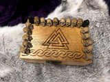 Handmade Oak Tarot Box – Judgement Skull Raven Valknut Carved