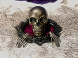 Handmade Resin Skull Statue Climbing out of Picture Frame Purple Crushed Velvet OOAK