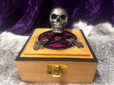 Handmade Resin Skull Box: Bronze Skeleton, Purple Pentacle Altar Piece