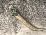 Pocket Wand - Whitetail Deer Antler Quartz Crystal Leather Malachite 5 Inches