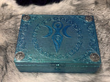 Teal Hecate Triple Moon Altar Box - Celtic Pentagram Chest