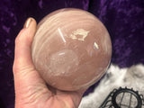 Lilith Rose Quartz Crystal Ball Sphere Heavy Specimen with Stand 3lbs12oz  OOAK
