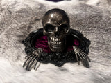 Handmade Resin Skull Statue Climbing out of Picture Frame Purple Crushed Velvet OOAK