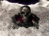 Handmade Resin Skull Statue Climbing out of Picture Frame Purple Crushed Velvet OOAK