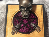 Handmade Resin Skull Box: Bronze Skeleton, Purple Pentacle Altar Piece