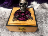 Handmade Resin Skull Box: Bronze Skeleton, Purple Pentacle Altar Piece