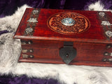Jasper Pentacle Horned Moth Celtic Knot Chest Large Wood Carved Red Mango 10x6" OOAK