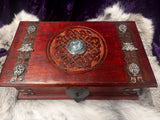 Jasper Pentacle Horned Moth Celtic Knot Chest Large Wood Carved Red Mango 10x6" OOAK