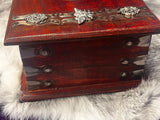 Jasper Pentacle Horned Moth Celtic Knot Chest Large Wood Carved Red Mango 10x6" OOAK