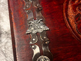 Jasper Pentacle Horned Moth Celtic Knot Chest Large Wood Carved Red Mango 10x6" OOAK