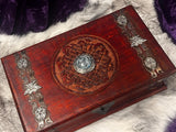 Jasper Pentacle Horned Moth Celtic Knot Chest Large Wood Carved Red Mango 10x6" OOAK