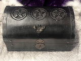 Horned Moth Triple Pentacle Altar Box Large 7.5x5x4.5 Inches Hand Painted