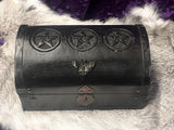 Horned Moth Triple Pentacle Altar Box Large 7.5x5x4.5 Inches Hand Painted