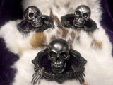Handmade Resin Skull Statue Climbing out of Picture Frame Purple Crushed Velvet Altar
