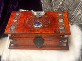 Lilith Lucifer Lapis Lazuli Chest Large Wood Carved Red Mango 10x6" OOAK Sigil