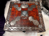 Handmade Red Mango Wood Box: Celtic Knot Sodalite Moon Phases Goddess 8x8x3 Heavy