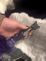 Freya Offering Black Cat Candle Purple Metallic Ombre 7 Inches Handmade Pentacle Celtic