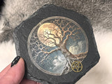Yggdrasil Tree of Life Bronze Pentacle Altar Tile Slate 4x4 Inches Handmade