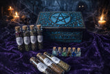 Witch's Apothecary Box with Herbs and Gemstone Glass Vials + Spells (Pentacle)