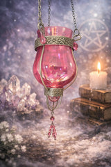 Moroccan Hanging Glass Candle Holder Lantern Pink