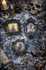 Magnets 3 antiqued frames lot samhain witchy theme OOAK handmade gift (H)
