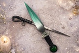 Lunar Moth Athame: Green Ombre Altar Dagger, Glass Stone (6.5 Inch) Scribe Optional