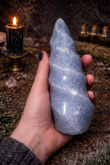 Blue Calcite 1lb7.5oz flame specimen crystal spiral cut (3)