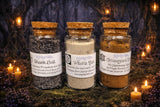 Witch's Collection: Graveyard Dirt, Black Salt & Ash - 3 Inch Glass Jars
