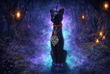 Freya Offering Black Cat Candle Purple Metallic Ombre 7 Inches Handmade Pentacle Celtic