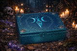 Teal Hecate Triple Moon Altar Box - Celtic Pentagram Chest