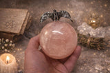 Lilith Rose Quartz Sphere on Handmade Clay Stand with Lilith Sigil 1.5 pounds