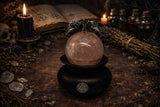 Lilith Rose Quartz Sphere on Handmade Clay Stand with Lilith Sigil 1.5 pounds