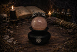 Lilith Rose Quartz Sphere on Handmade Clay Stand with Lilith Sigil 1.5 pounds