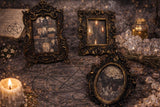 Three Antiqued Frames Lot with Witchy Theme Black Candles Apothecary Moth Handmade Small 002