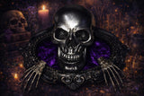 Handmade Resin Skull Statue Climbing out of Picture Frame Purple Crushed Velvet Altar