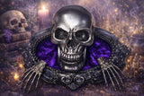 Handmade Resin Skull Statue Climbing out of Picture Frame Purple Crushed Velvet Altar