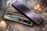 Lunar Moth Athame: Green Ombre Altar Dagger, Glass Stone (6.5 Inch) Scribe Optional