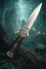 Athame Stainless Steel Black Wood Handle Pentacle