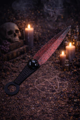 Athame / Dagger - Small - Black / Red Metallic Black Glass Stone 6.5 Inches (MINI-1021)