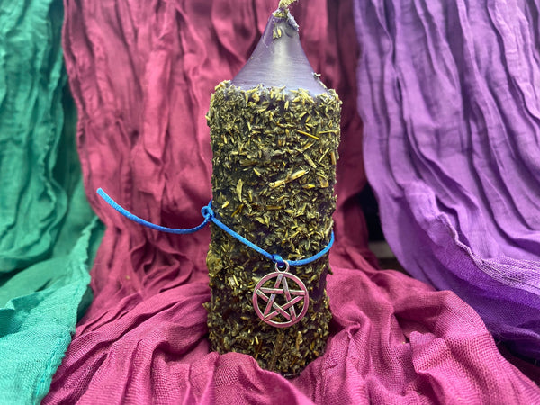 Hand Dressed Protection Candle w/Ritual Scroll
