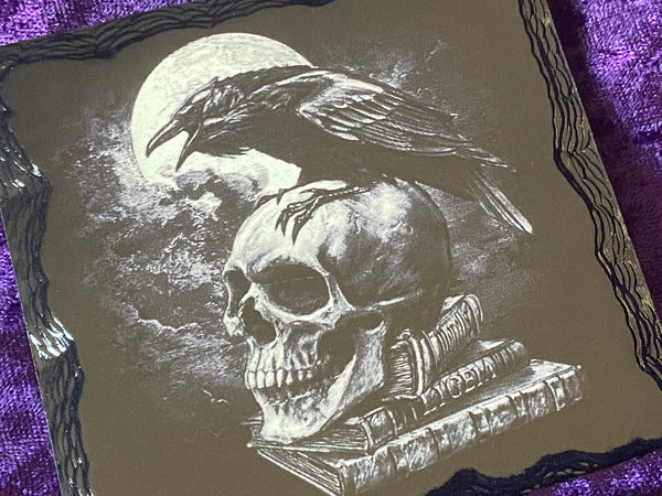 Resin Altar Tile - Slate Raven,Skull,Moon
