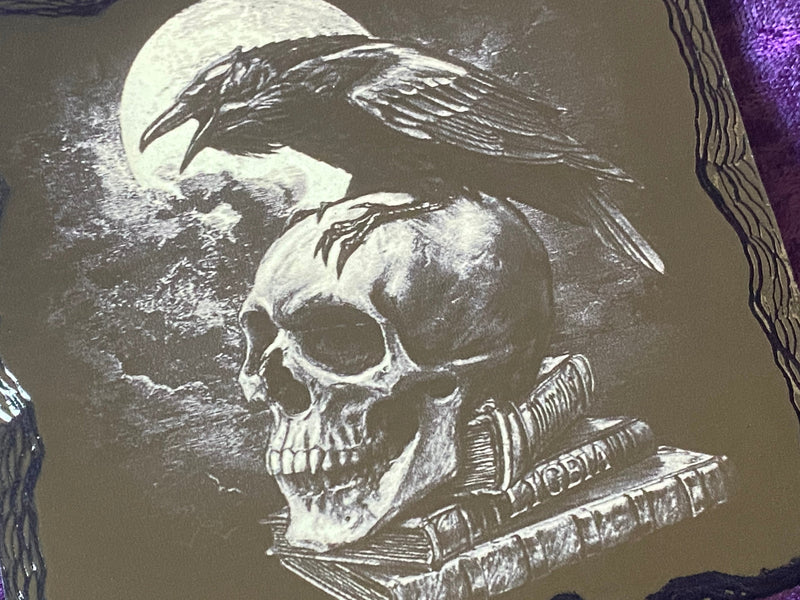 Resin Altar Tile - Slate Raven,Skull,Moon